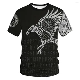 Herren T-Shirts 2023 Sommer Viking Mythos 3D-Druck Schwarze Krähe Rundhals-T-Shirt Europäische und amerikanische Mode Streetwear-Shirt