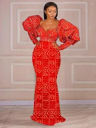 Sukienki swobodne 2023 Maxi Long Dress Women Party Print Mermaid Lantern Sleeve Vintage Retro Large African Event Celebrate Suknia