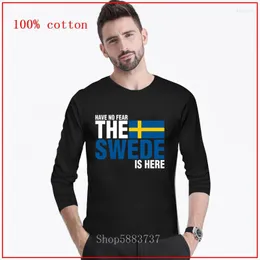 Erkek Tişörtlerinin Hiç Korku Var İsveçli Burada Pamuk Tişörtü Yetişkin Giyim Üstleri Baskılı Uzun Kollu Erkekler İçin