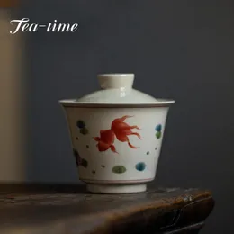 Teaware 130ml Antiscald Ceramic Retro Plant Ash Tea Cover Bowl with Lid Sancai Gaiwan Single Tea Bowl Tea Maker Cover Bowl Teaware Gift
