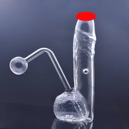 100% lifelike male penis glass oil burner bong Water Pipe With downstem For Smoking pipe recycler dab rig ashcatcher with oil pot 1pcsB8C3