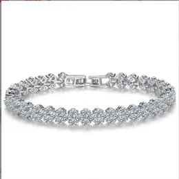 Luksusowe Austria Błyszczące kryształowe bransoletki tenisowe srebro srebrne urok cyrkon diamentowy rzymski link biżuteria bransoletki