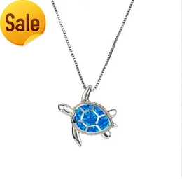 Gratis frakt Fashion Blue Imitati Opal Sea Turtle Pendant Necklace For Women Animal Wedding Ocean Beach Jewelry