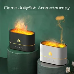 Humidifiers 2022 Flame Aroma Diffuser Air Humidifier Ultrasonic Cool Mist Maker Fogger LED Essential Oil Jellyfish Difusor Fragrance Home