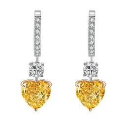 Brincos de Dangle Zhanhao S925 Coração prateado em forma de diamante rosa amarelo simulado para mulheres