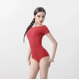 Scenkläder vuxen kvinnlig latin dans topp sommarövning leotard kortärmad bodysuit för kvinnliga dansare kostym L22306