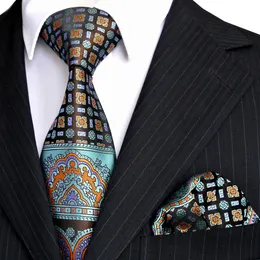 E10 Men's Ties Hanky Multicolor Black Blue Turquoise Floral Neckties Set 100% Silk Whole 176W