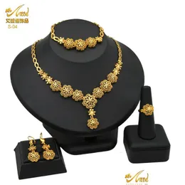 Zestawy biżuterii Aniid Indian Bridal Zestaw Dubai Naszyjnik dla kobiet 24K Gold African Jwellery Party GIF DHQE8