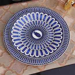 High-end Ceramic tableware Blue plates set Bone china Dinnerware Porcelain dishes 6 inch 8 inch flat plate Cup and saucer Fashion 220o