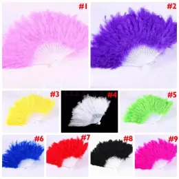 UPS Party Favor Folding Feather Fan 9 Colors Hand Held Vintage Chinese Style Dance Wedding Craft
