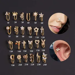 Fashion Micro Inlaid Cubic Zircon U-shaped Nose Clip Earbone Clip Popular Pierced Nose Ring Cuff Earring Jewelry Real 14K Gold No Piercing Fake Body Jewelry Wholesale