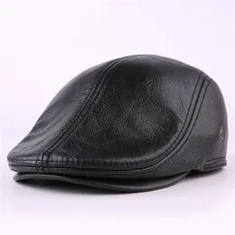 Дизайнерская мужская настоящая подлинная кожаная шляпа бейсболка газетчик Beret Hats Winter теплые кепки для кожи 2934