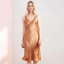 Ropa de dormir para mujer, camisones de seda de morera para mujer, camisón de Color dorado, lencería larga de talla grande