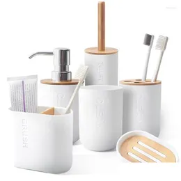 Bath Accessory Set Household Toiletries Lotion Bottle Toothbrush Mouthwash Cup Soap Box Bamboo Bathroom Products 6 Pieces Drop Deliv Dhdtq