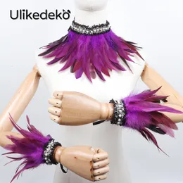 Sleevelet Arm Sleeves Victorian Feather Cuffs and Fake Collar Rave Party Accessories Wrist Wristband Warmer Gloves Necklace 230512