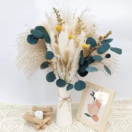 Flores decorativas 80pcs/lote pampas seco decoração de grama branca caudas pompadas buquê de caule fofo para a decoração de casamento boho caseiro