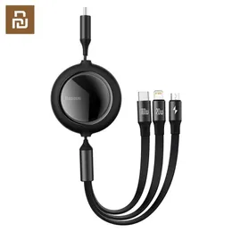 Acessórios YouPin Baseus 100W 3 em 1 USB C Cabo de carga para iPhone 12 120cm Micro USB Tipo C Cabo retrátil portátil Cabo de carregamento rápido