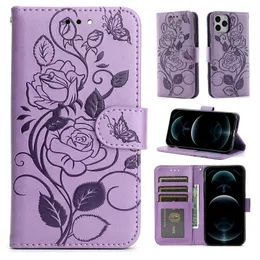 Butterfly Wallet Telefonfodral för iPhone 14 13 12 11 Pro Max XR XS X Samsung Galaxy S21 S20 Ultra Plus Lace Flower Mönster PU -läder Socktät skyddsskydd Case Cover Cover