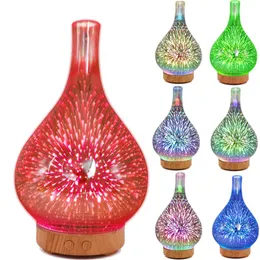 Humidifiers 3D Firework Glass Vase Shape Air Humidifier with 7 Color Led Night Light Aroma Essential Oil Diffuser Mist Maker Ultrasonic