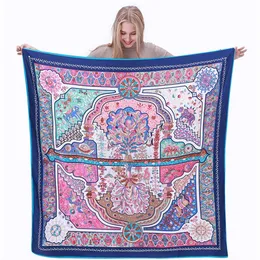 130x130cm 100% Twill Silk Scarf Women Square Scarf Neckerchief Tree reflection Foulard Woman Scarves Silk Scarf Hijab Lady Accesso216P