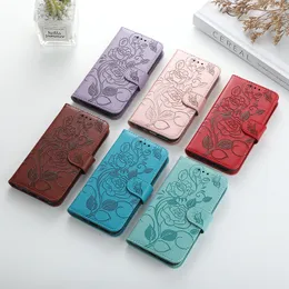 Rose Wallet Leder Handyhülle Hüllen für iPhone 14 13 12 11 PRO MAX XR XS Samsung S21 plus S20 Zwei Kartenfächer Rose Flower Lederhüllen Cover