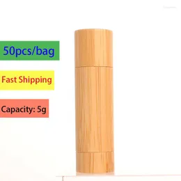 Förvaringsflaskor 50 st/parti miljövänligt tomt ekomaterial bambu täcke pp foder läpprör container läppstift hölje diy vård