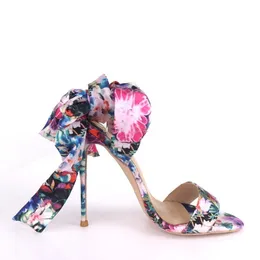 2023 Summer Sandals Fashion Red Bottom Women Brand Design Flower Multi Color Painted Silk High Heels Sandals 8CM 10CM 12CM Dress Party Shoes Open Toe Red Sole Sandal