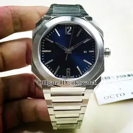 Версия OCTO 102856 Automatic Mens Watch Silver Case Blue Dial Band Band 41mm Gents New Date Watch Perfect Gift262E