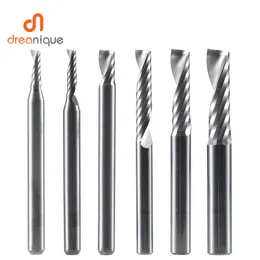 Frees 1pc aaaaa enkel flöjt spiral end kvarn 3.175 skaft aluminium kvarn cnc 3D gravering snidning bit för träbearbetning akryl ACM skär