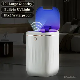 Lixo de resíduos 20l Lixo do sensor automático pode com lixo de luz UV recarregável Smart Dustbin para a cesta de lixo do banheiro com tampa 230512