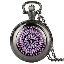The Notre Dame De Paris Cathedral Display Watches Antique Quartz Pocket Watch Necklace Chain Clock Souvenir Gifts for Men Women326D