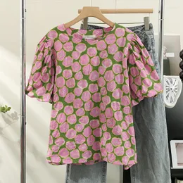 Bluzki damskie Korejepo francuskie słodkie kwiat bąbelek Bubble Chic Shivy Koszulka kobiet 2023 Summer Realuted Age Redukujące koszulki