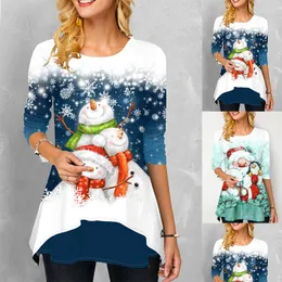 Kvinnors T-skjortor Kvinnor jul Casual T-shirt Snowman Arc Splice Hemlin