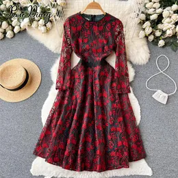 Sukienki swobodne Rosediary Women Retro Jacquard Lace Maxi Sukienka szata Hiver Vestido Longo Vintage Big Swing Long Evening Party Longue