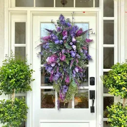 Dekoratif çiçekler bahar yapay mor lale çelenk leylak sümbül hidrangea renkli yaz ev ön kapı duvar süslemeleri
