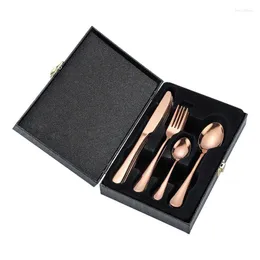 Dinnerware Sets 24 Pcs Black Cutlery Set Stainless Steel Nordic Portable With Case Travel Tableware Table Supplies Fork Spoon Knife