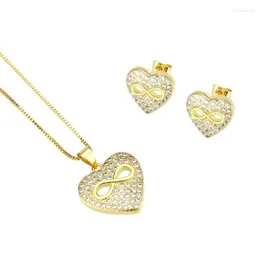 Necklace Earrings Set Funmode Gold Color Small Heart Shape CZ Pendant For Women Party Collier Femme Luxe Wholesale FS75