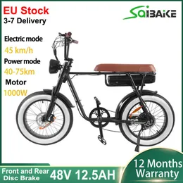 Electric Bike 1000W Motor Electric Bicycle 48V 12.5AH Batteri 20*4,0 Mountain Fat Bike Front Suspension Fork Shimano 7 Speed