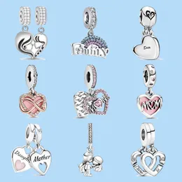 925 Sterling Silver Charms för Pandora smycken pärlor Kvinnliga armband pärlor son dotter syster mor pendent amulet gåva