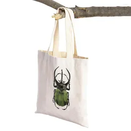 Shopping Bags Insect Beetle Collection Casual Women Cartoon Animal Cloth Both Sided Canvas Supermarket Shopper Bag Tote Handbag