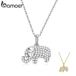 Bamoer Genuine 925 Sterling Silver Exqusite Baby Elephant Pendant Clear CZ Silver Chain Necklace for Women Fine Jewelry Gift