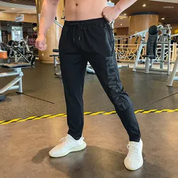 Calça masculina Esporte de calça para homens que executam fitness jogadores de fitness rastreio seco de verão gelo ginástico ginástica ginástica zíper para o treinamento