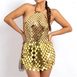 Vestidos casuais Sexy PU LECIN Chainmail Mini Dress for Women 2023 Moda Shiny Backless Nightclub Party Skirt Festival Clothing vestidos