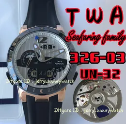 TWA 326-03 Black Toro Perpetual Calendar Luxury Men's Watch UN-32 Automatic Chain Closing Movement, 316L Steel/Ceramic Rim/Button/Crown, Sapphire Glass, 43mm, three