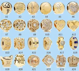 925 Charm Boncuk Aksesuarları Fit Pandora Takılar Takı Bileklik Erkek Kız Sarı Altın Opal Taç Hediye Kutusu
