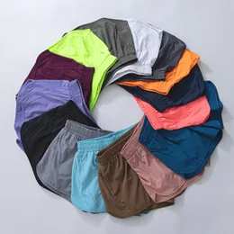 LL Damen-Sportshorts, Damen, hohe Taille, Yoga, doppellagiger Kordelzug, gefälschter Zweiteiler, schnell trocknend, Laufen, Freizeit, Fitness, Anti-Umschnallung