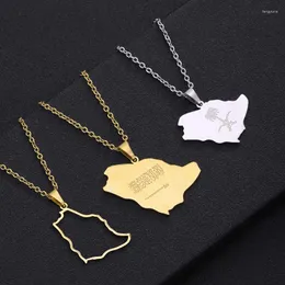 Pendant Necklaces Saudi Arabia Map Flag Necklace Stainless Steel Gold Silver Color Arab Emblem Symbol Ethnic Jewelry Patriotic Gift