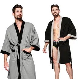 Men's Robes Cotton Waffle Men Kimono Bathrobe Gown Sleepwear Couple Black Robe Nightwear Loose Casual Sauna Yukata Spring Summer Home Wear 230512