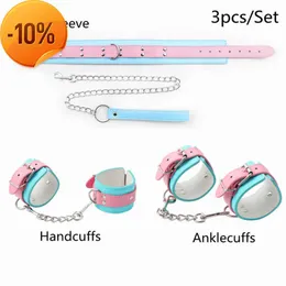 Massage Adjustable Leather Handcuffs with Neck Sleeve Set to Slave Fetish Bdsm Bondage Anklecuffs Adult Flirt Games Sex Toy for Couple