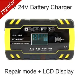 NY FOXSUR 12V 24V Motorcykel golfbil Batteriladdare underhållare Desulfator Smart Battery Charger Pulse Repair Battery Charger